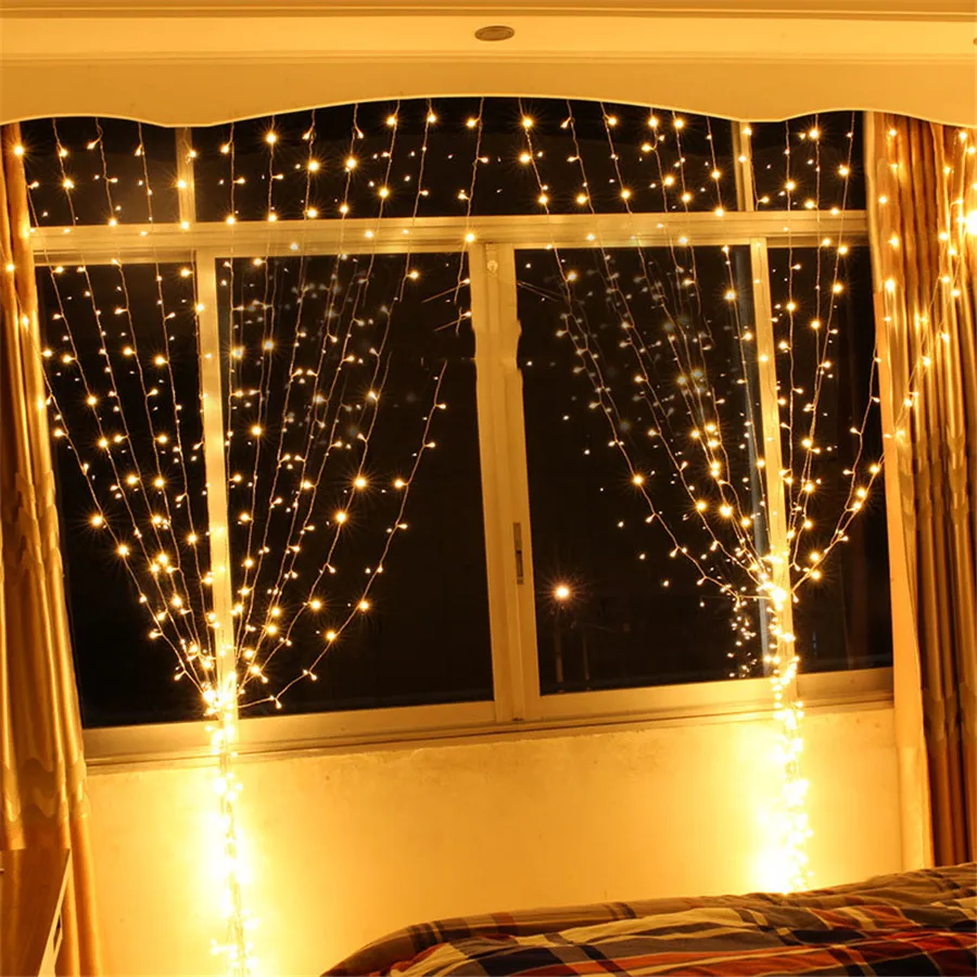 

ZINUO 3MX3M 300 LED Curtain Light Outdoor Fairy Background Curtain String Garlands With 8 Modes Controller For Xmas Wedding 220V