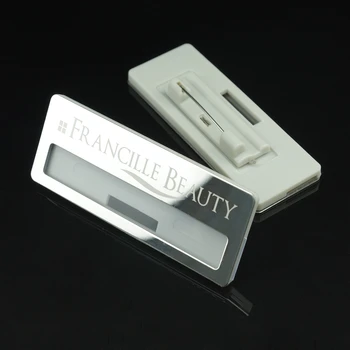 

1pc custom staff name tag with laser print 70*25mm id badge holder personalized reusable name badge with stainless steel plate