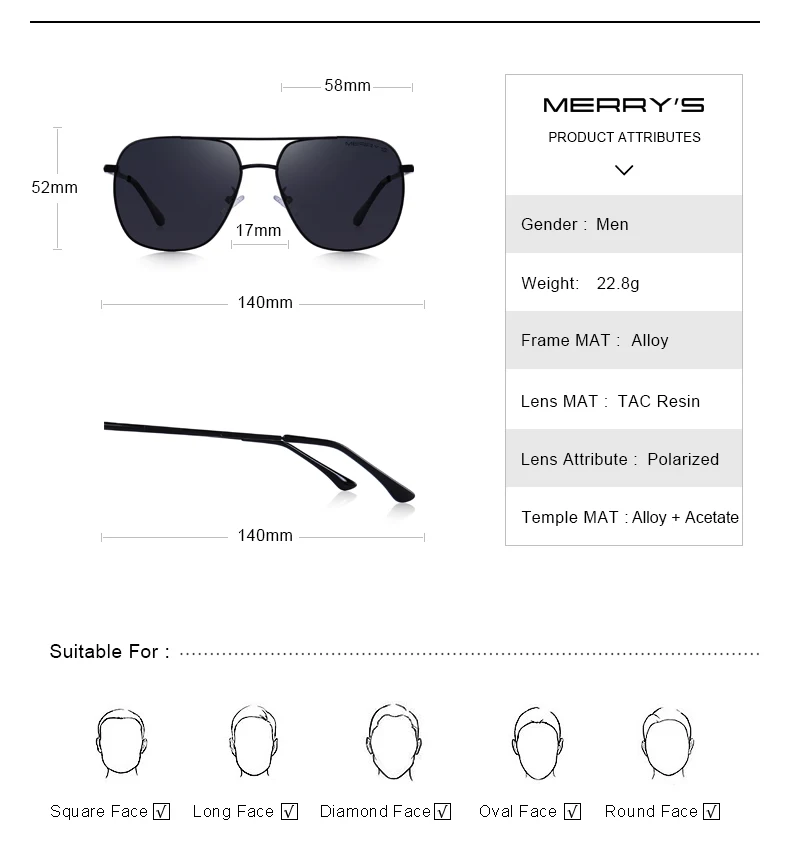 MERRYS дизайн мужские классические солнцезащитные очки авиационная оправа HD поляризационные Оттенки для вождения UV400 защита S8173