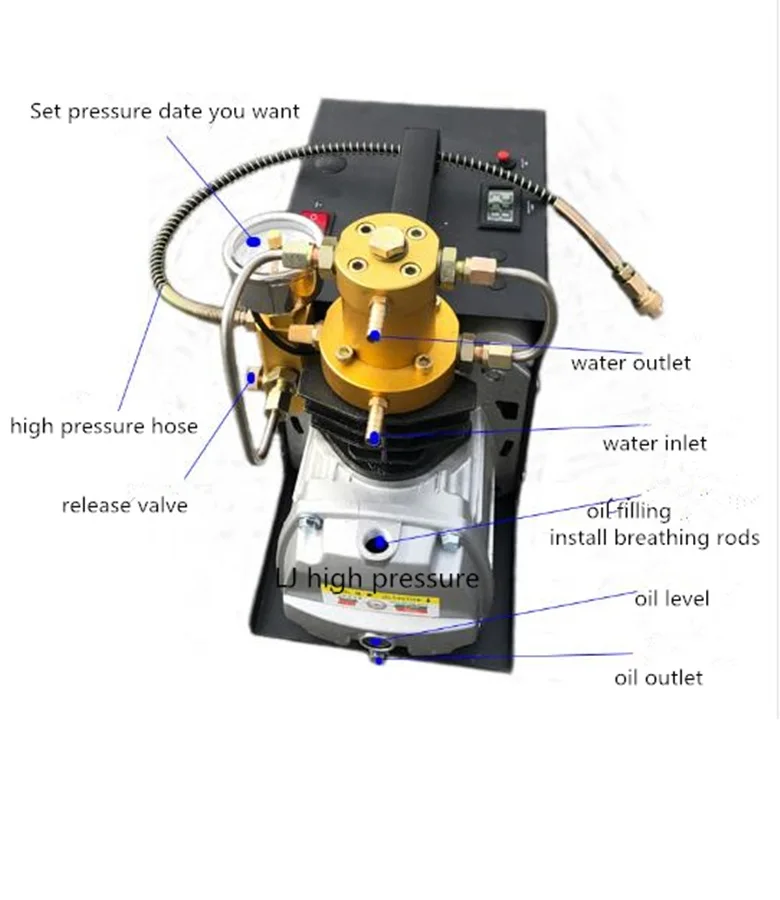 Регулируемый автоматический стоп 4500PSI 300 бар 220V110V Электрический высокого давления PCP винтовка воздушный насос водяное охлаждение Воздушный пистолет акваланг воздушный компрессор