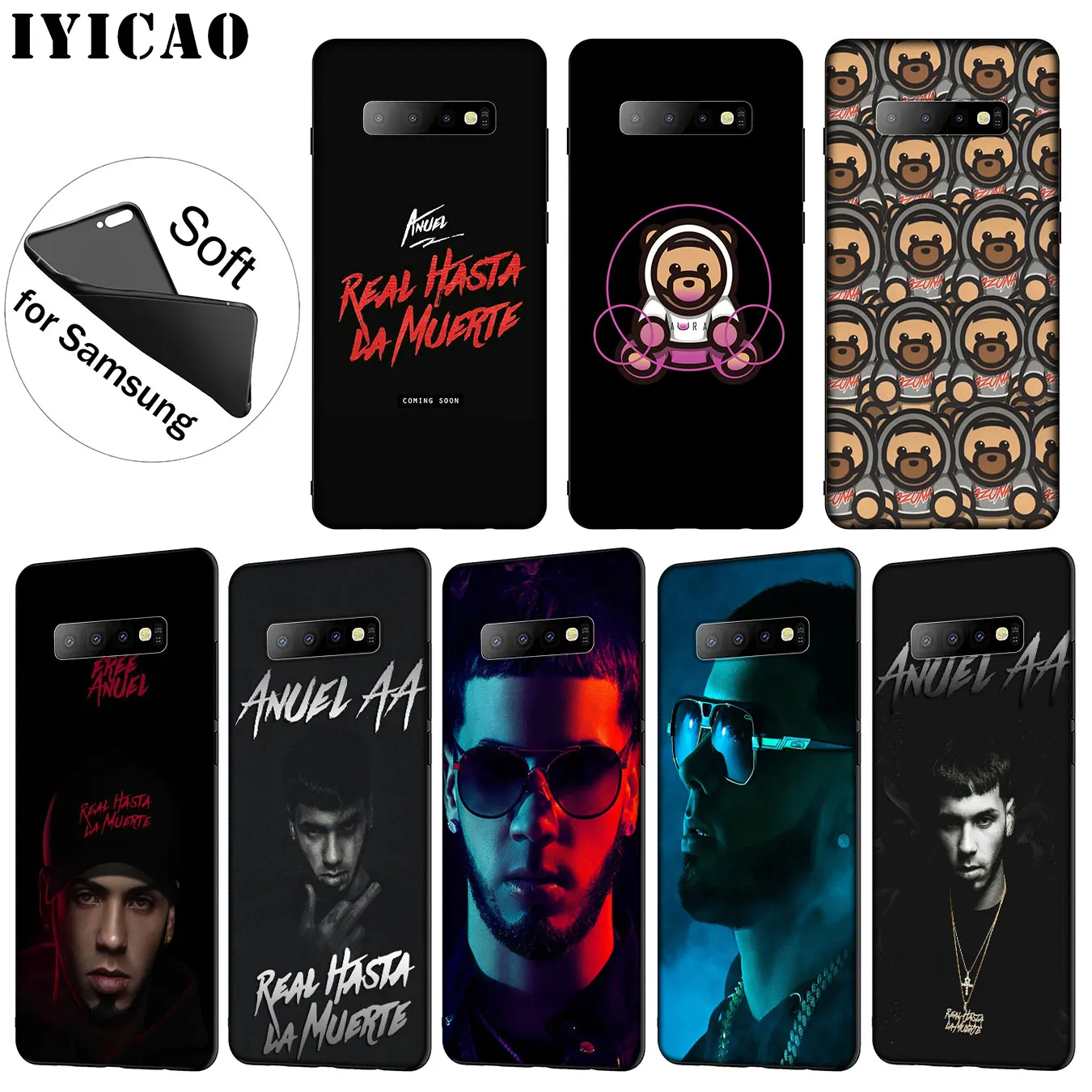 

IYICAO Anuel AA Rapper Pop Soft Silicone Phone Case for Samsung Galaxy S10 S9 S8 Plus S6 S7 Edge S10e E TPU Black Cover