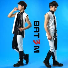 S-6XL! черно-белый Личность Повседневная модная одежда в стиле пэчворк DS мужской костюмы кожаный жилет певица одежда