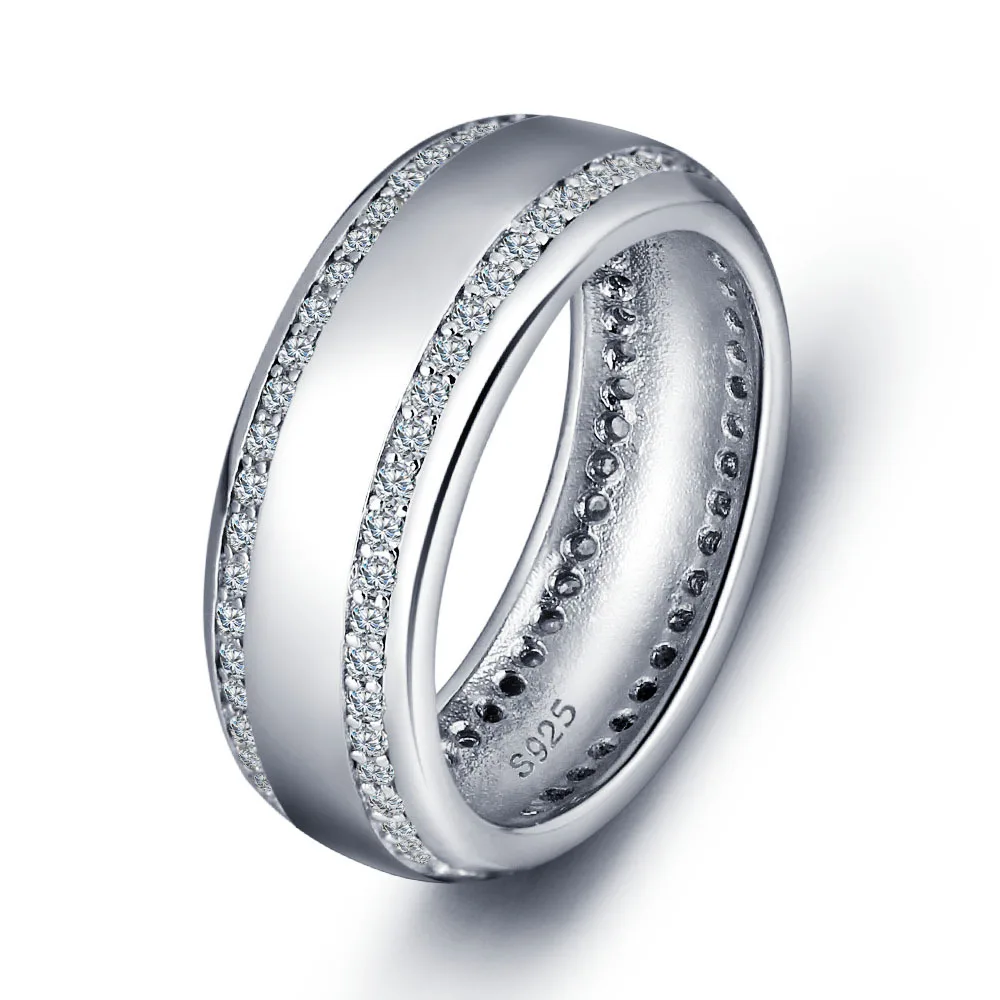 

Free Shipping! 7mm Simpled Cubic Zirconia 925 Sterling Silver Wedding Couples Ring Women Jewelry Valentine's Day Gift