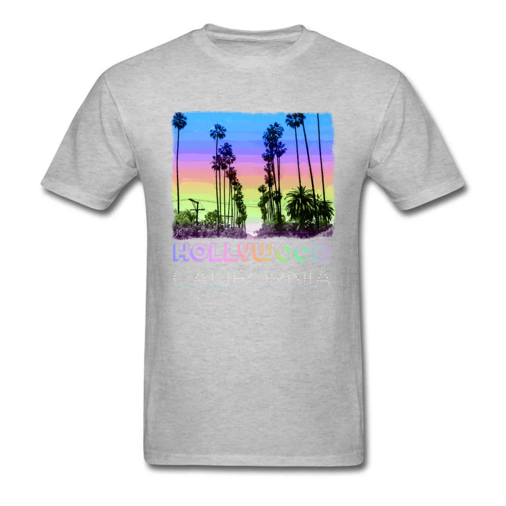 Printing Pure Cotton Tshirts for Men Short Sleeve Printed T Shirt Designer April FOOL DAY O-Neck T Shirt Design Hollywood California Palm Trees Fun Neon Retro Design grey