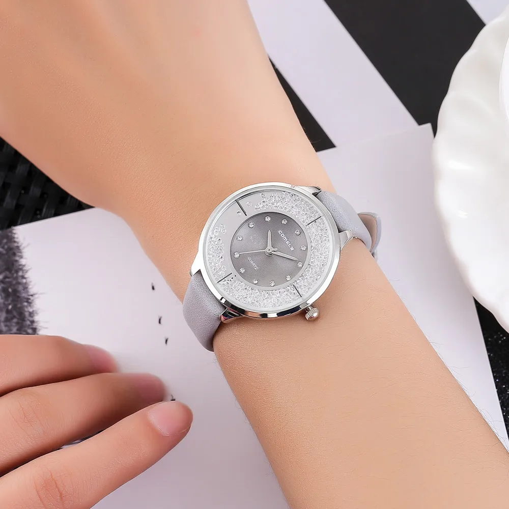 

Women Watch Leather Band Dress Analog Quartz Round Wrist Watches Fashion Casual Clock Gift For Ladies kol saati bayan zegarki *L