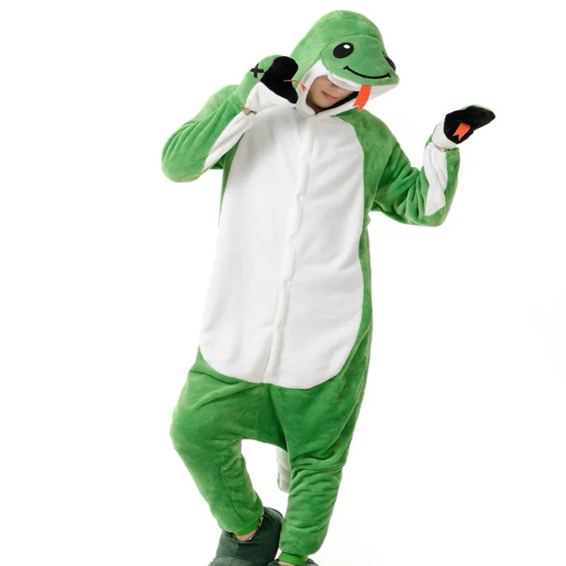 

Green Snake Costume (no sliper included) for Adult Cartoon Animal Cosplay Onesies Pajamas Jumpsuit Hoodies for Halloween