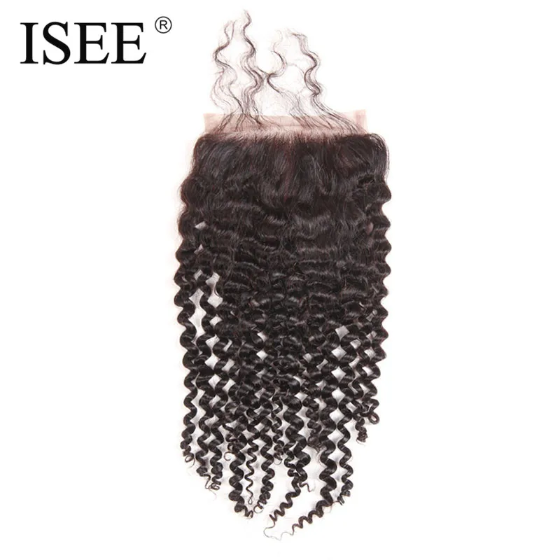 ISEE Remy font b Human b font font b Hair b font Kinky Curly Closure Hand