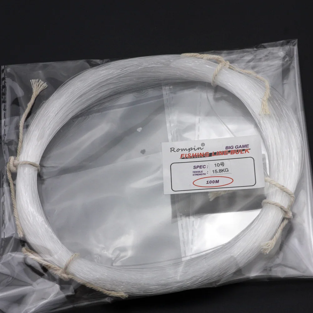 Rompin 100M/pack nylon fishing line bulk sea rock fishing lure fly line big size 10 20 30 40 50 diameter 0.6 0.8 1.0 1.2 1.4