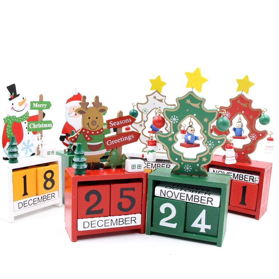 1 шт. креативный Рождественский календарь настольные подарки игрушки украшения деревянный материал украшения олень Снеговик Санта Клаус Адвент календари