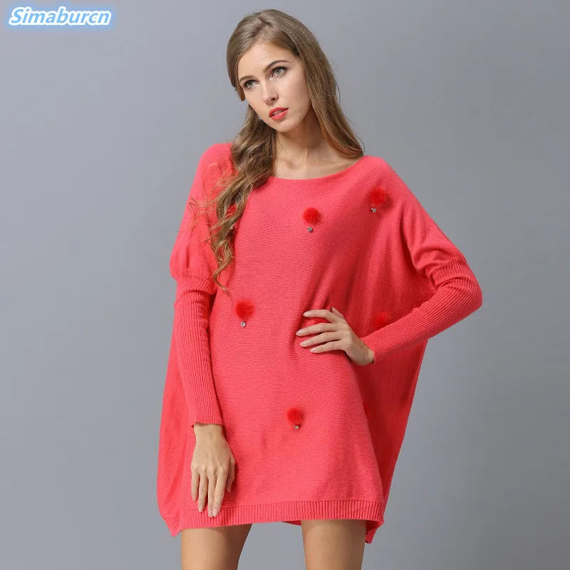 

New Arrivals High Quality Autumn Winter Women Sweaters Pullovers Long Style Loose Red Thin Knitting Sweaters Dress Plus Size