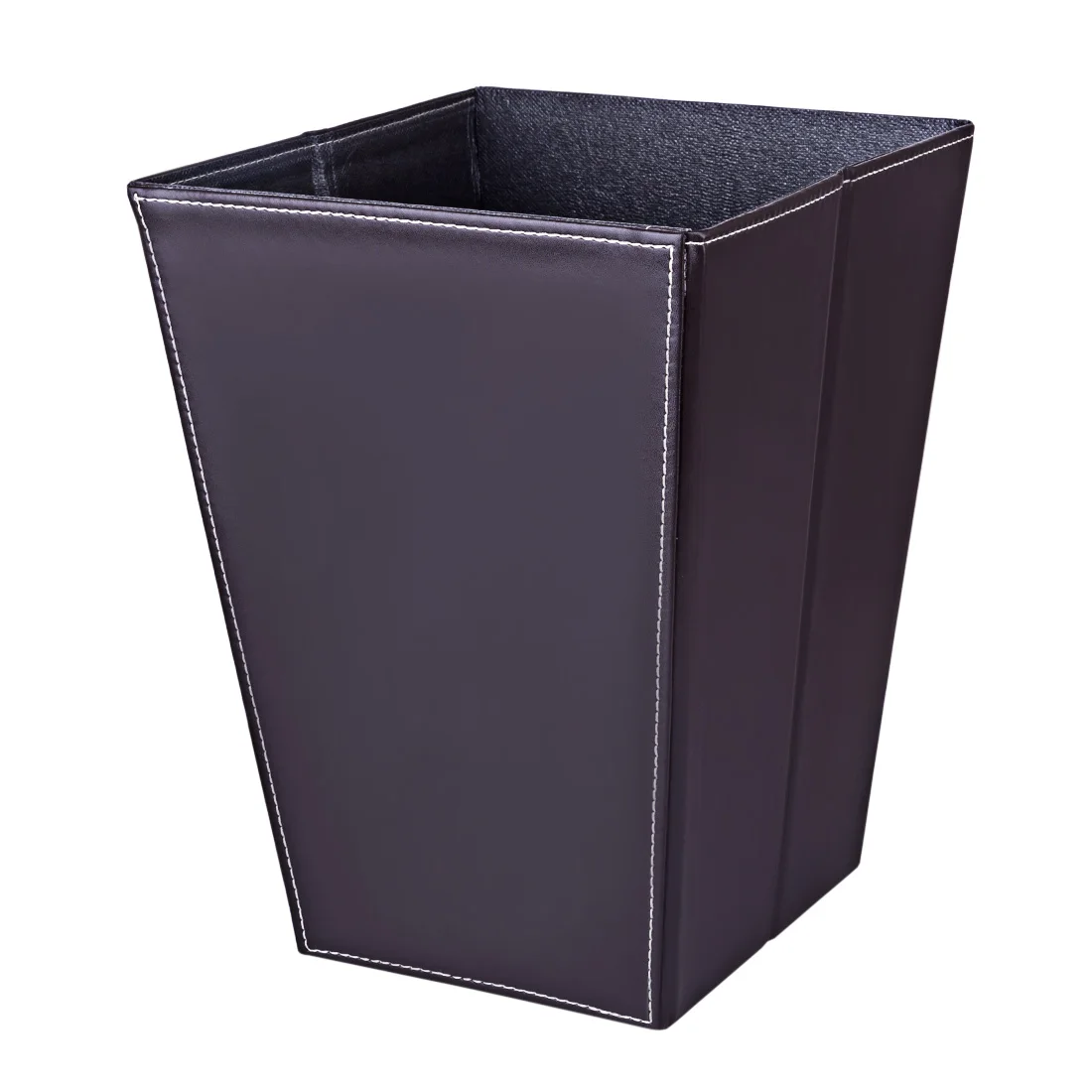 

New 12L Folding Portable Square Waterproof Leather Trash Bin Waste Container Garbage Waste Can - Dark Brown/Coffee