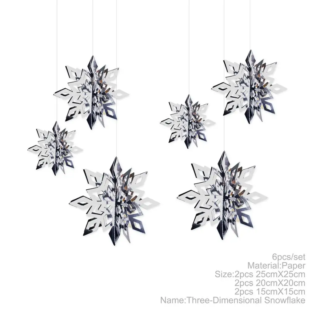 3D Mirror Silver 6pc FENGRISE 3D Снежинка подвеска рождественские подвесные орнаменты Счастливого Рождества Декор дерево снежинки Рождественский Декор элемент Ремесла - Цвет: 3D Mirror Silver 6pc