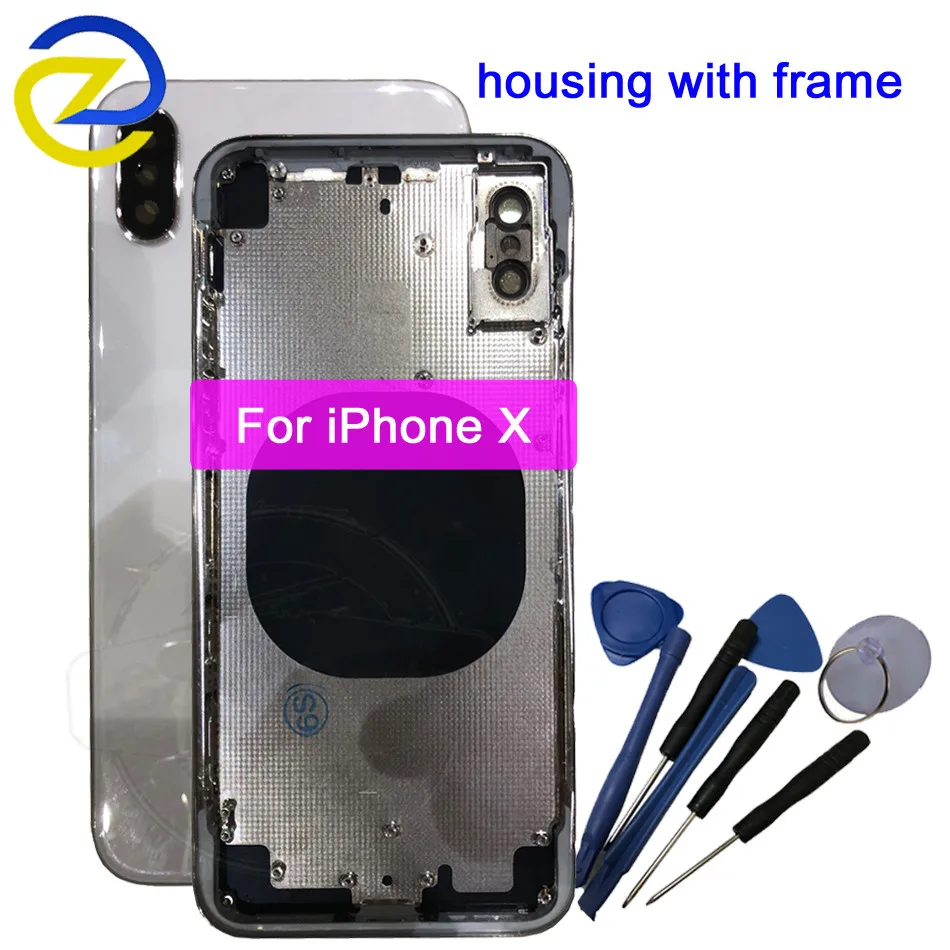 

New Front Bezel Chassis Frame cover housing For iPhone 10 X Middle frame back battery cover door housing with glass replacement
