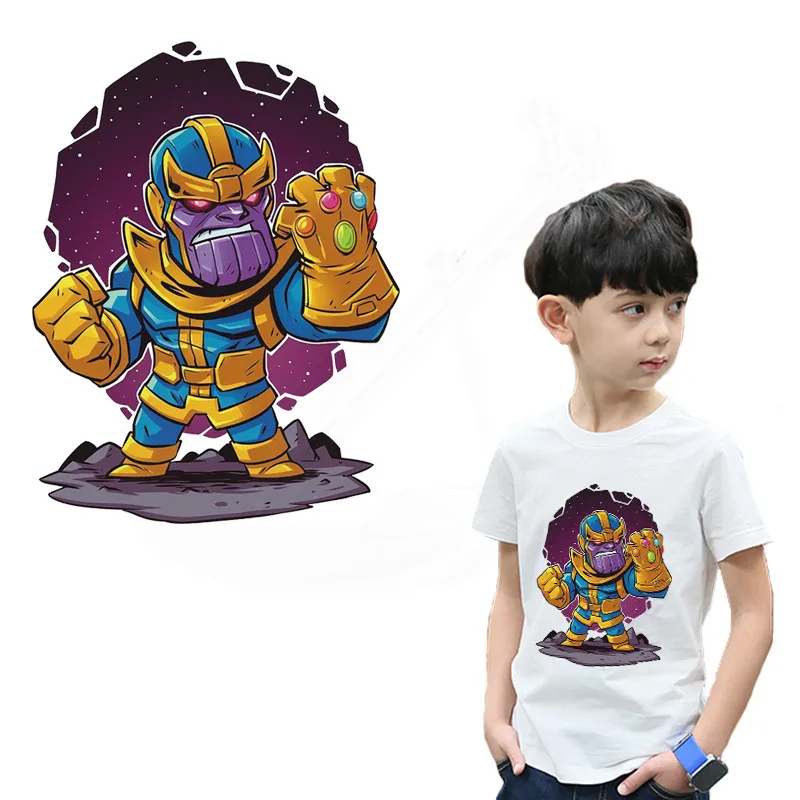 Популярные нашивки с героями мультфильмов танос для одежды DIY Детская футболка одежда нашивки термопереводная наклейка
