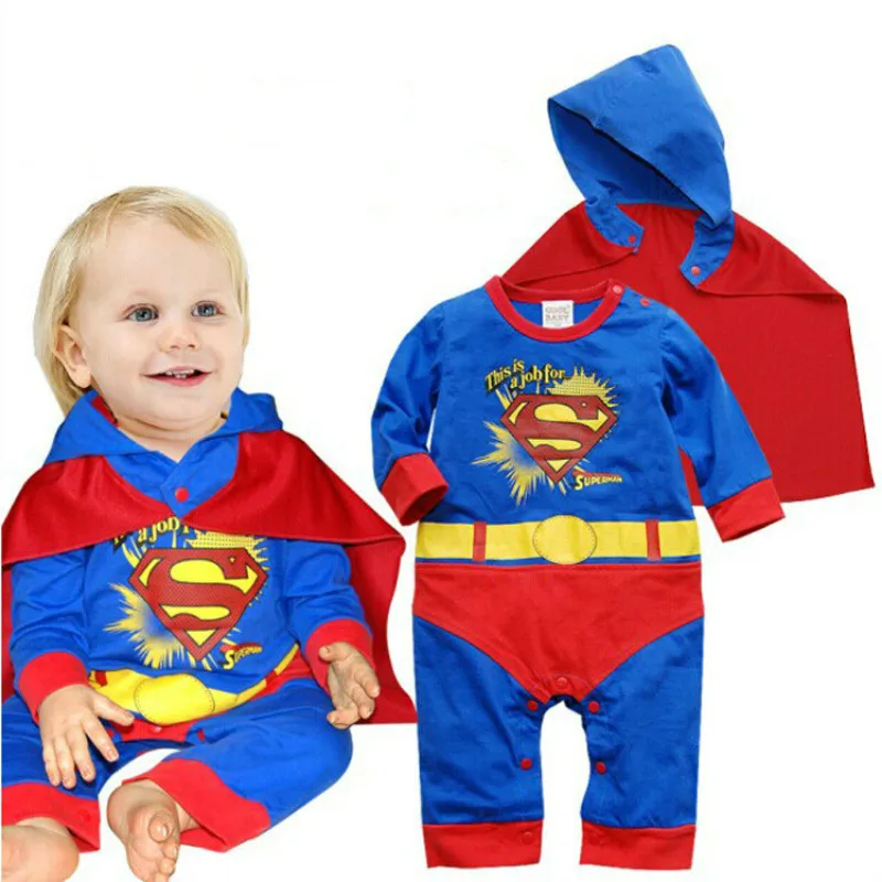 Одежда с суперменом; Комплект для малышей с короткими рукавами; Одежда для мальчиков; платье для девочек; комбинезон на Хэллоуин для новорожденных; комбинезон для младенцев; костюмы - Цвет: Blue with hat