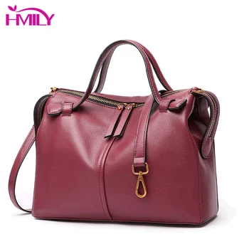 

HMILY Women Handbags Genuine Leather Female Messenger Bag Real Cow Skin Daily Shopping Tote Trendy Noble Shoulder Bag Female