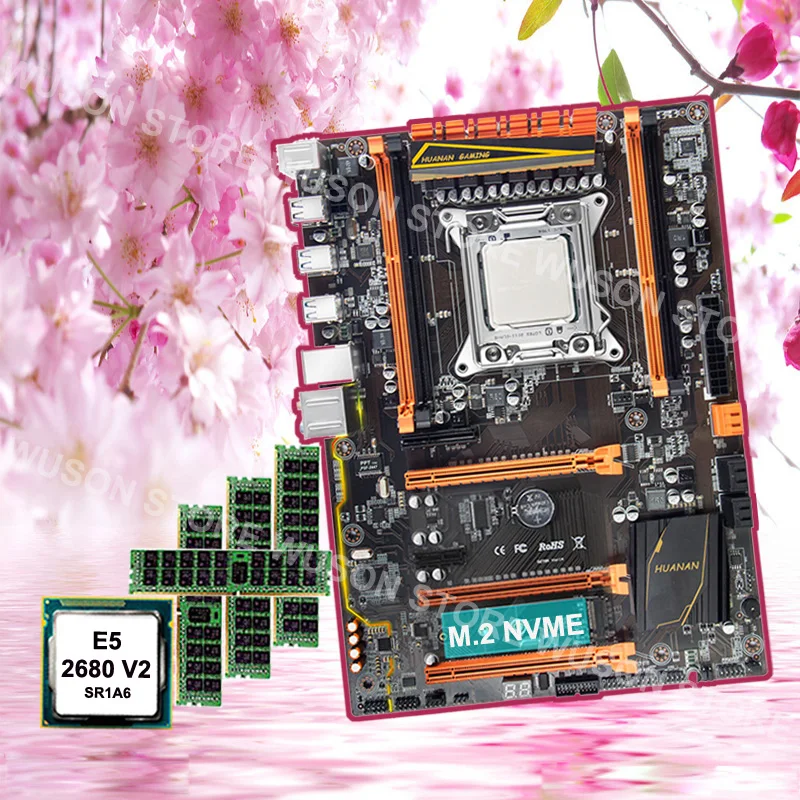 Скидка материнская плата комплект HUANANZHI Deluxe X79 материнская плата с M.2 Накопитель SSD с протоколом NVME Слот Процессор Intel Xeon E5 2680 V2 ram 16G(4*4G) RECC