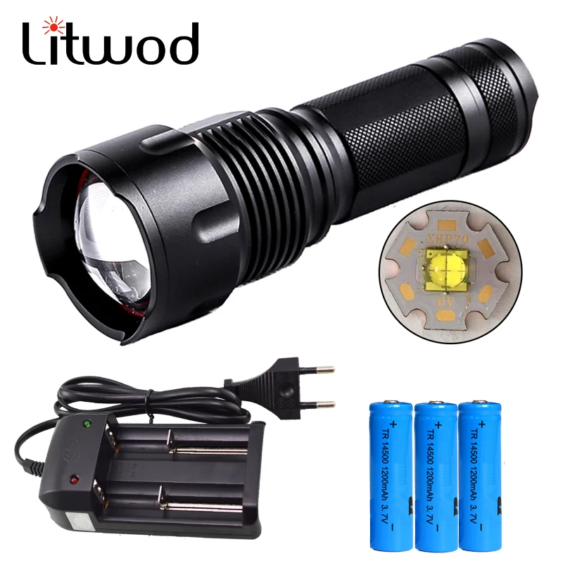 

Z20Litwod 1006 CREE XLamp XHP70 LED Flashlight Waterproof Torch Power 3* 14500 rechargeable battery Zoomable Portable Light