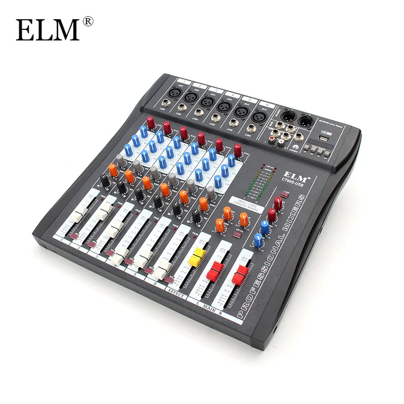 

ELM Professional Karaoke Audio Digital Sound Mixing Amplifier Microphone Mixer Console 6 Channel 48V Phantom Power With USB
