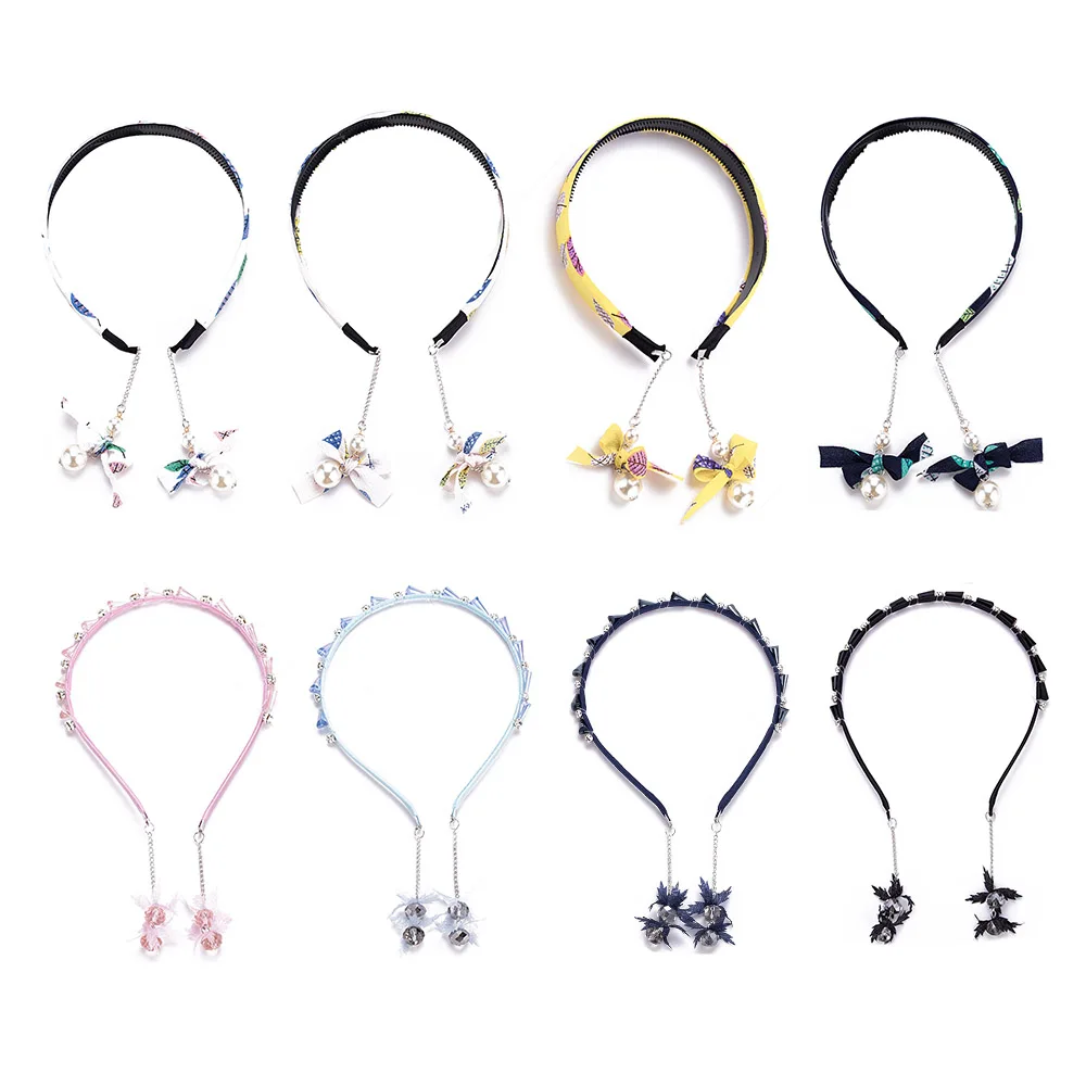 

Kid Headwear Flower Earrings Tassel Pendant Hairband Head Hoop with Teeth Women Girl Sweet Pearl Headband Hair Accessories