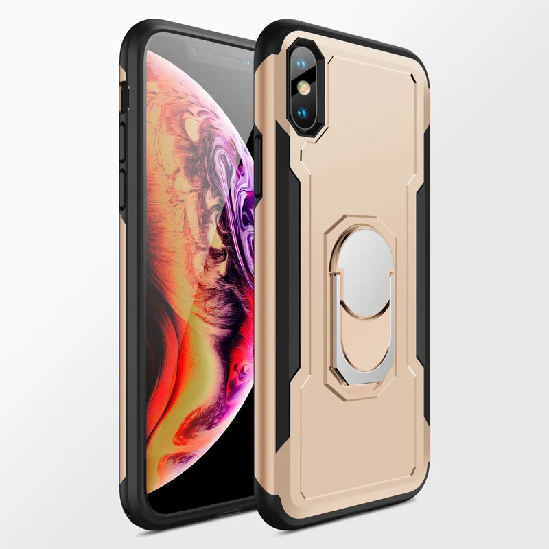 Luxury Magnetic Ring Stand Case For iPhone X/7/6/6S/8Plus Plastic Full Cover Shell with Car Holder Phone Case