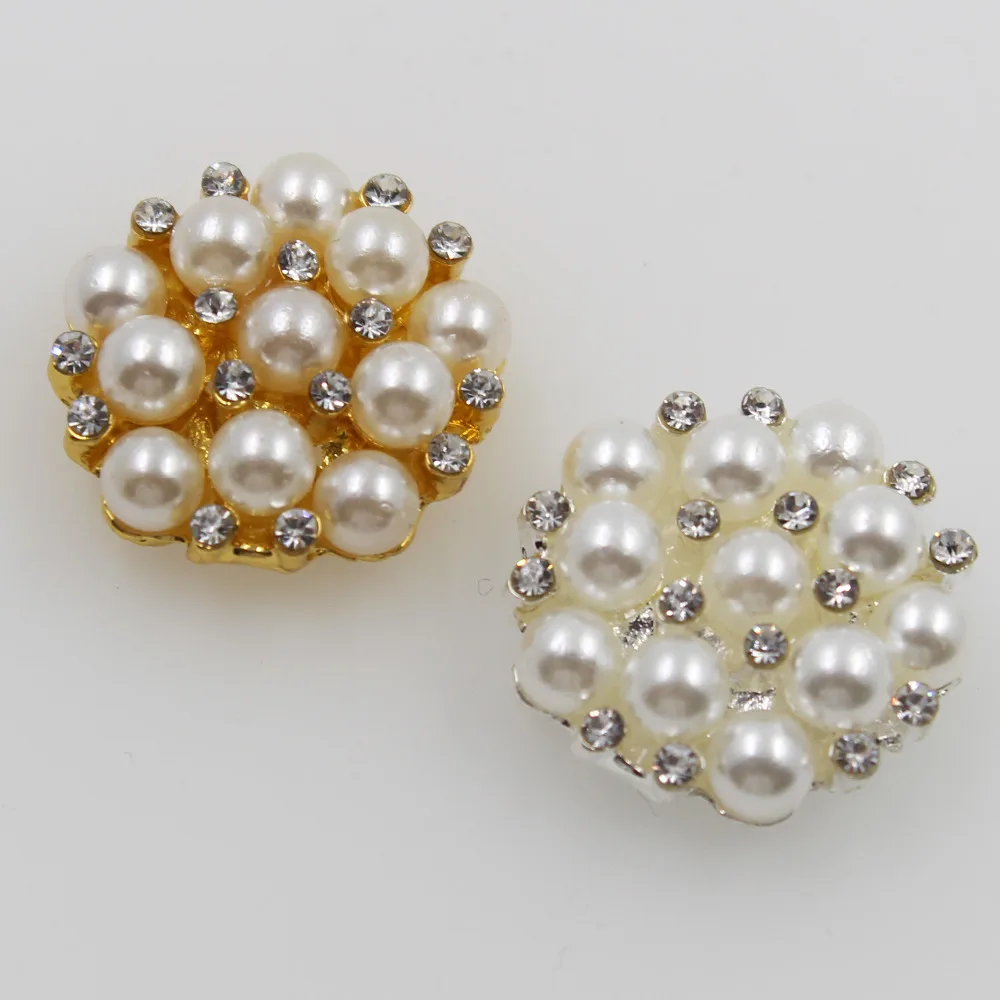 

Fashion 10Pc 21MM Round Pearl Button Alloy metal rhinestone clothing button DIY Wedding hair flower center scrapbooking