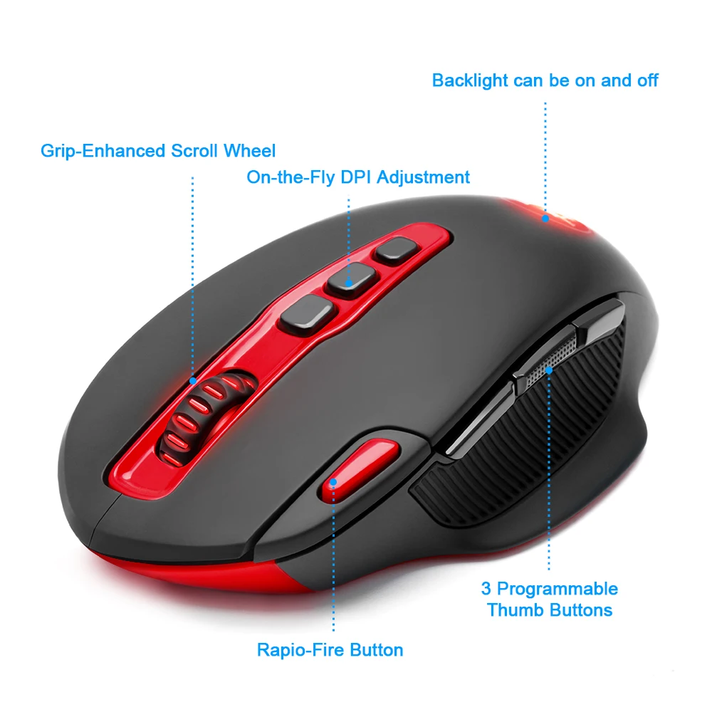 Redragon USB Wireless Gaming Mouse programmable 7200 DPI 10 buttons Laser ergonomic for overwatch gamer Mice laptop PC computer