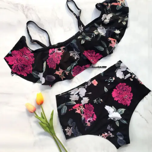 {Excellent|Wonderfull|Very Good|Very Recommended} New Women Ruffles High Waist Print Bikini Set Strap Bandage Push Up Padded Swimwear Swimsuit 2pcs Bathing Suit Beachwear Limited Price