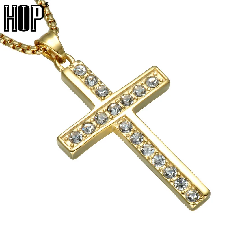 

HIP Hop Crystal Cross Necklace Bling Iced Out Stainless Steel Christian Church Prayer Pendants Necklaces for Men Jewelry