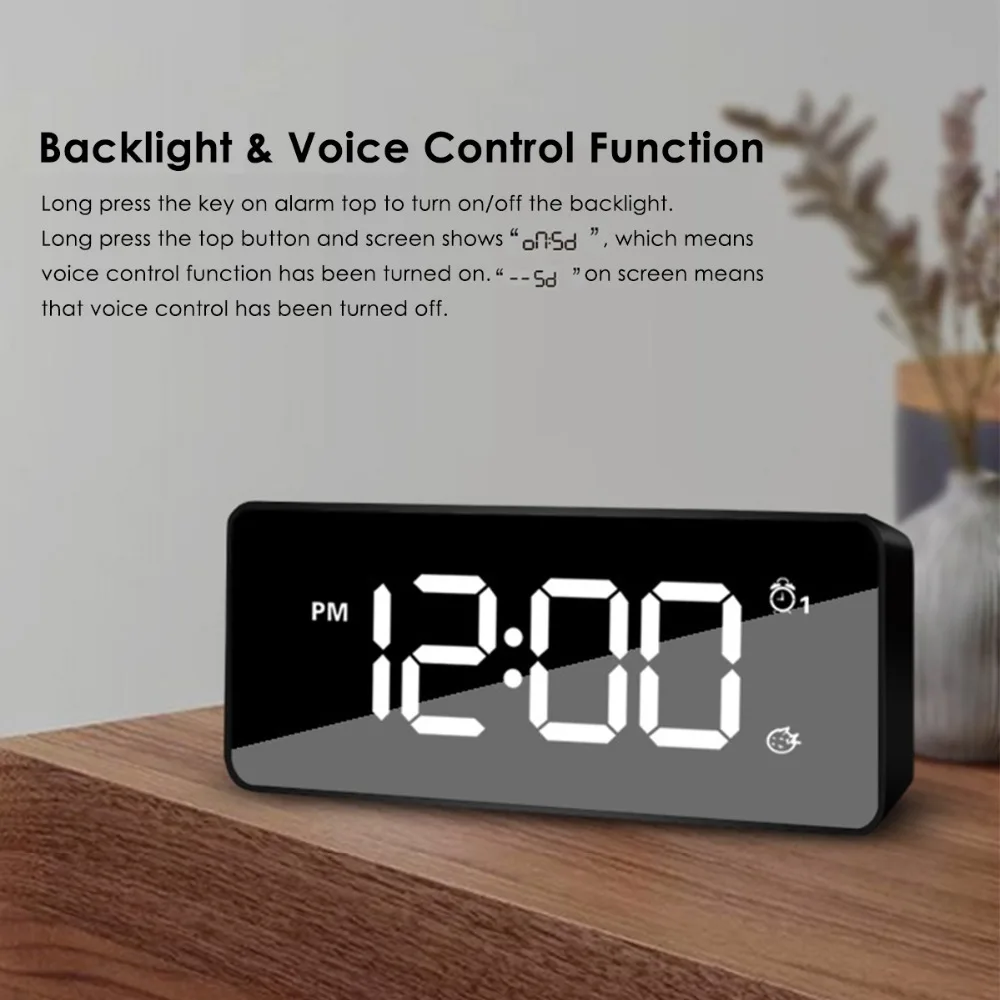 XNCN светодиодный дисплей цифровой будильник с зеркалом Многофункциональный usb-будильник 25 музыка с режимом повтора контроль звука подсветка
