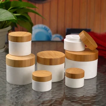 

Bamboo Lid Cap 50g Empty Elegant Plastic Mask Refillable Bottle Jar DIY White Cosmetic Cream Packing Jar Cosmetic skin care Pot