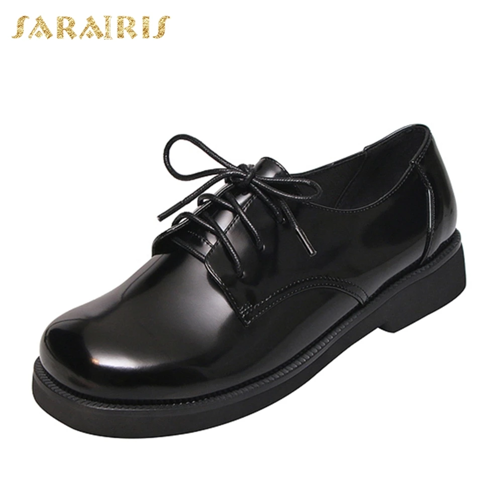 

Sarairis INS Hot Top Quality Flats Woman Shoes Shoelaces Leisure Comfortable Retro Sweet Big Head Shoes Oxford Woman Flats 2019