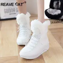 REAVE CAT/Новинка года; зимние ботинки; обувь на платформе с толстым мехом внутри; женские ботильоны на танкетке и плоской подошве; женская обувь; A812