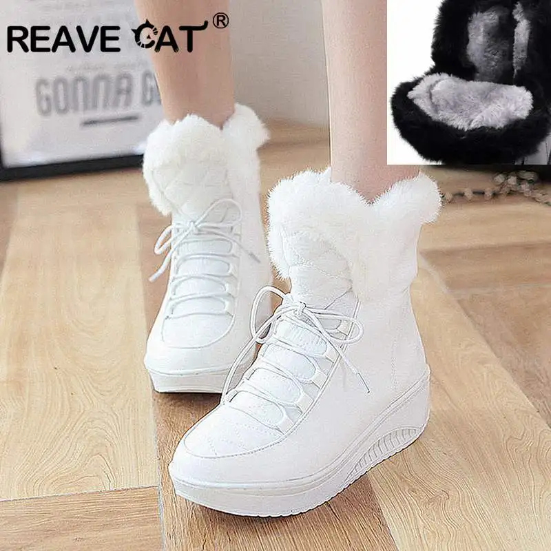 

REAVE CAT 2020 new winter snow boots thick fur inside platform shoes woman wedges heel women flat ankle boots female shoes A812