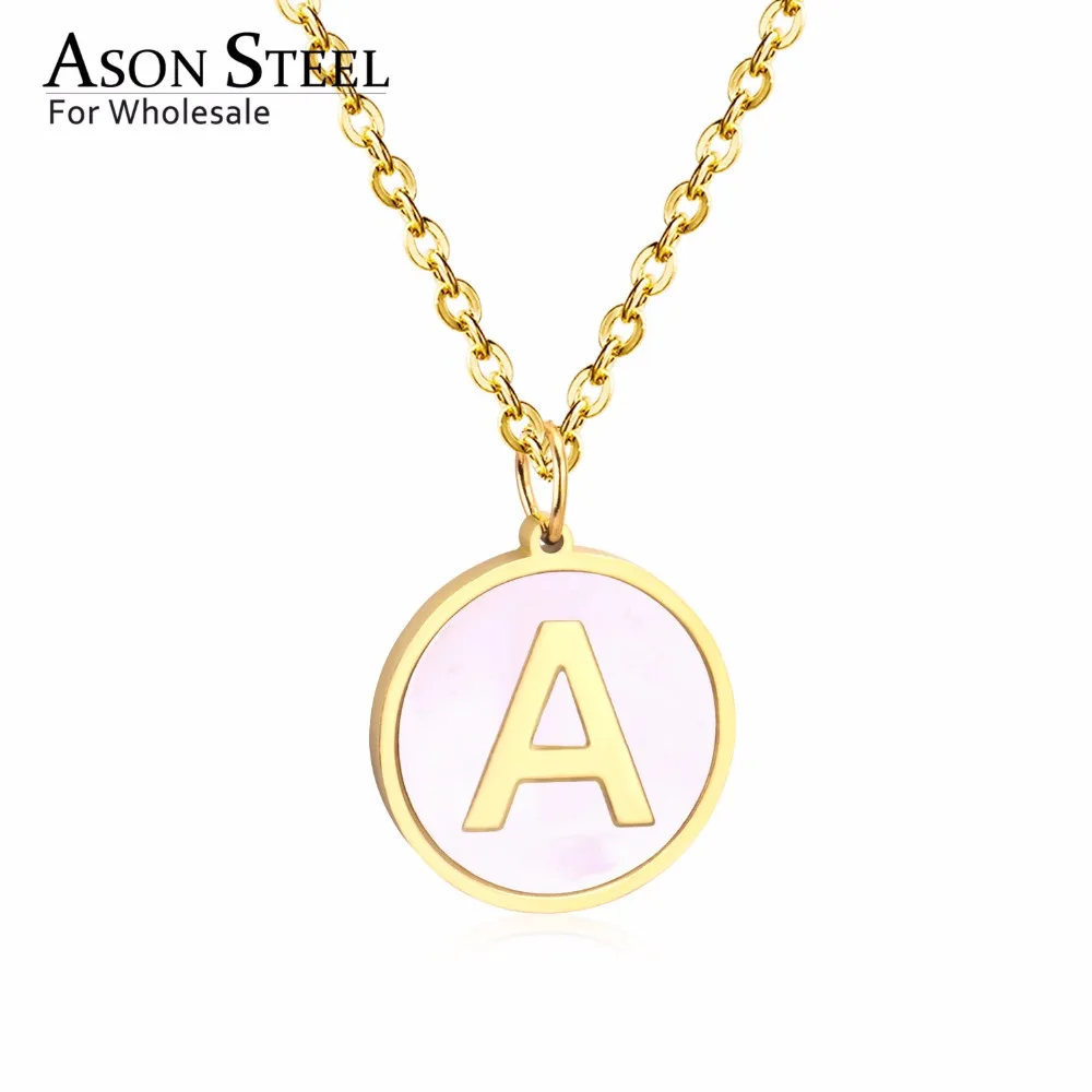 

ASONSTEEL Women/Men Initial Long 26 letter A/Z Shell Necklace Pendant Gold Stainless Steel Alphabet Chain Necklaces Pendants Set