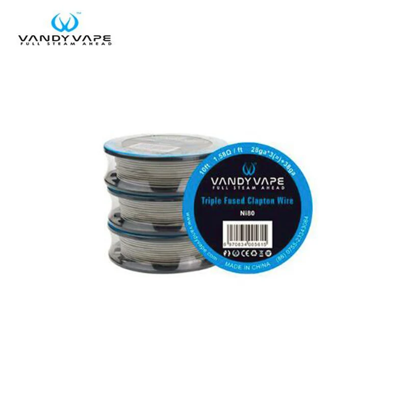 

Original Vandy Vape Triple Fused Clapton Wire Ni80 10ft 28ga*3+ 38ga 1.58ohm/ft For Pulse BF X RDA Tank