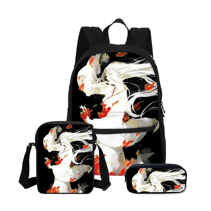 

3Pcs/Set Portfolio School Bag For Girls Boys Cool Harajuku Anime Prints Vintage Canvas Backpacks Casual Daypacks Mochila Escolar