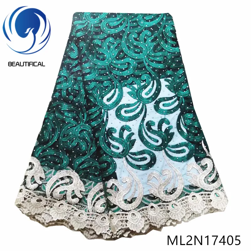 

BEAUTIFICAL nigerian lace fabrics Wholesale 5yards/lot tulle lace fabric with stones lace embroidery fabric ML2N174