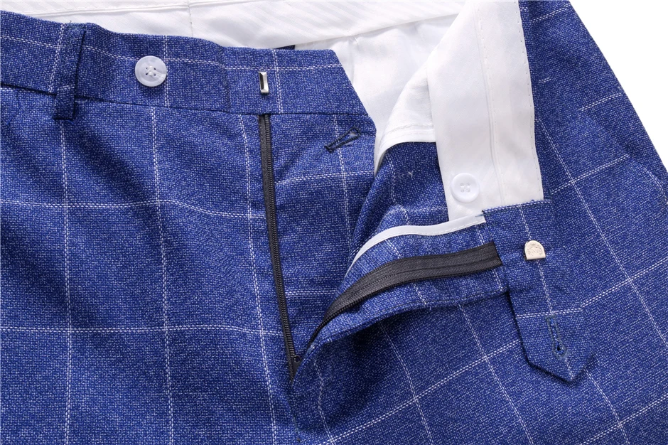 Plyesxale двубортный костюм Для мужчин 2018 Осень Slim Fit Для мужчин S Клетчатый костюм куртка стильный синий комплект из 3 предметов Нарядные