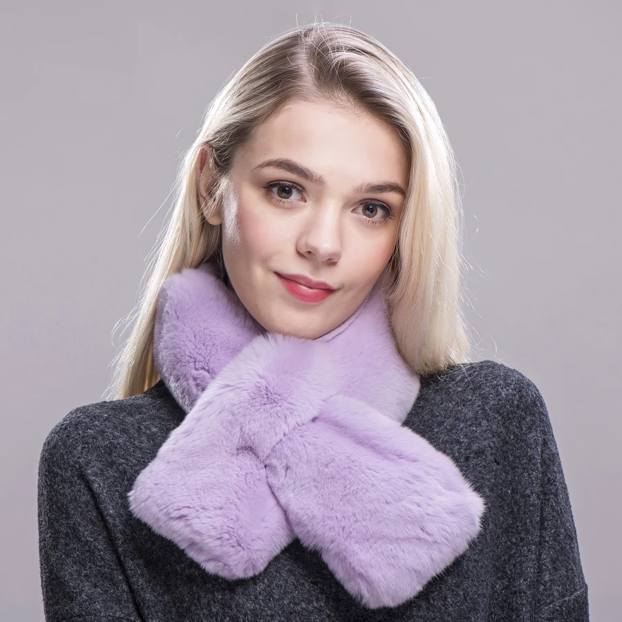 Женский меховой шарф ZDFURS * Зимний вязаный из натурального меха кролика зимний