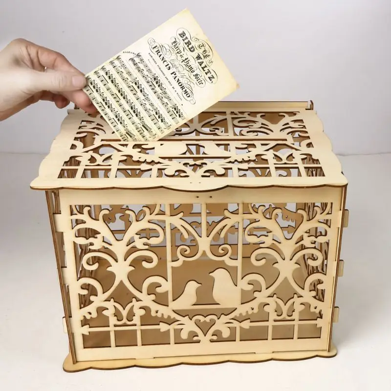 DIY свадебный подарок пара Птиц Деревянная Карта Копилка чехол с замком деревенский красивый День рождения сувениры украшения поставки