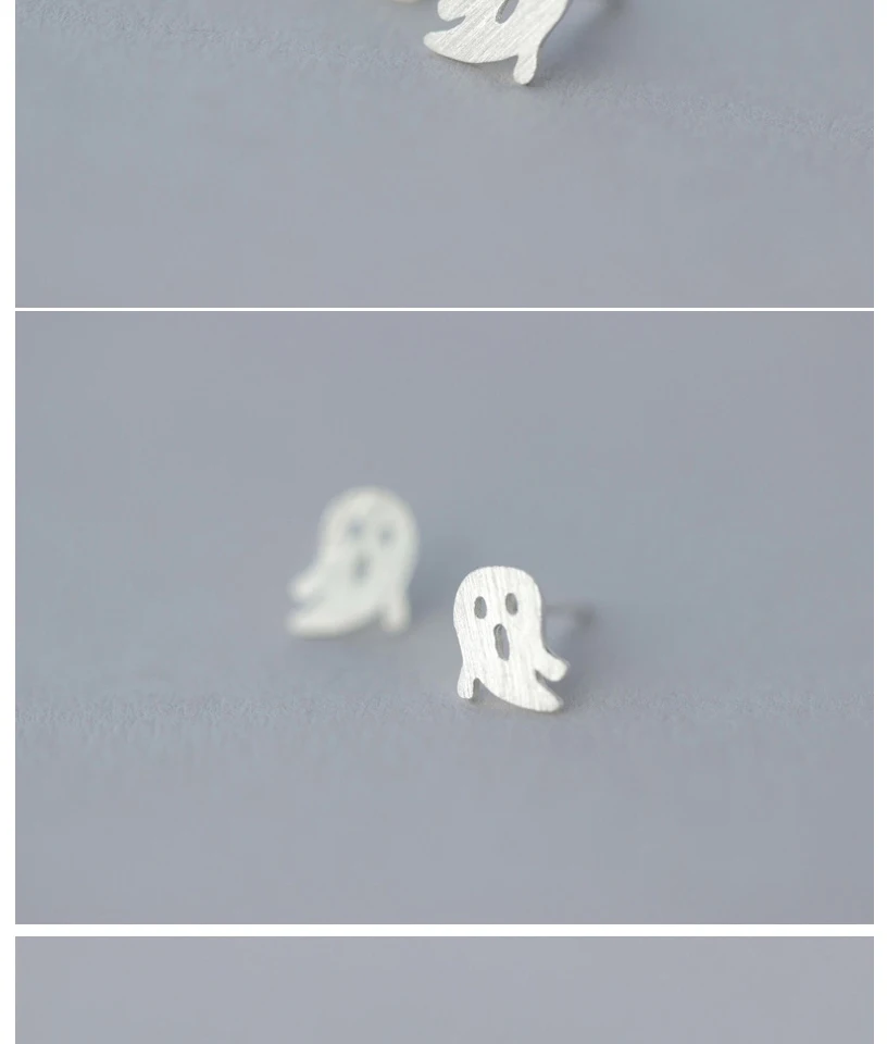 100% 925 Solid Real Sterling Silver Women Jewelry Fashion Hollow Ghost Stud Earring For Daughter Girl pendientes minimalista  (2)