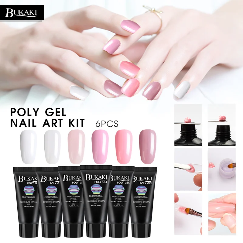

BUKAKI 6 Colors Poly Gel Set Fast Dry Builder Extension Lacquer Camouflage UV LED Lacquer Jelly Gel Polish Manicure Kits