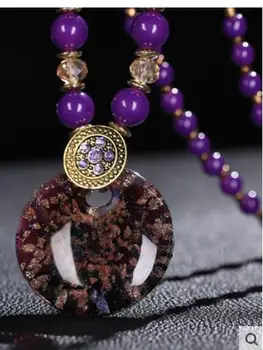 

long retro jewelry girl Female folk style retro sweater chain long Crystal Bead Necklace Pendant all-match glass ornaments