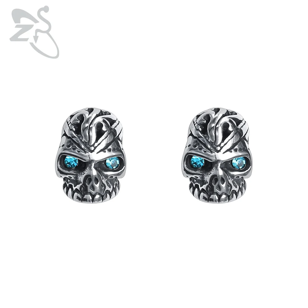 Skull 1-Blue ZS панк-рок 316L серьги-гвоздики из нержавеющей стали для мужчин 2 шт. хип-хоп серьга с черепом с красным CZ камнем мужские байкерские готические ювелирные изделия - Окраска металла: Skull 1-Blue