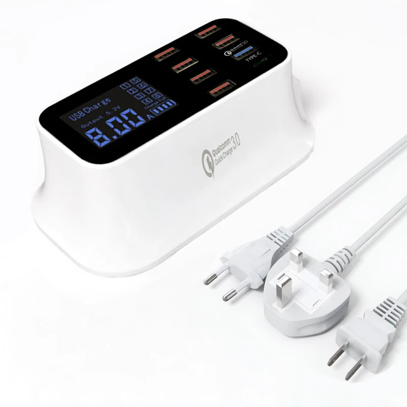 EtopLink New QC3.0 TYPE-C Smart LED Display 8 USB USB-C port Mobile Charger For iPhone Samsung Huawei Xiaomi AC Adapter EU US UK