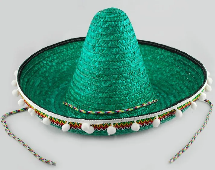60 см, шапка для взрослых, Мехико, Рождественская таможенная шапка, гавайская шапка средней длины, соломенная тканая шапка с помпоном, декоративная шапка для выступлений, B-2922 - Цвет: Зеленый