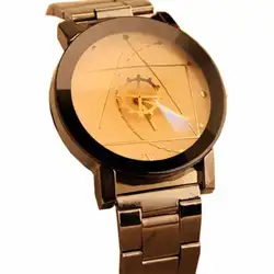 Timezone #401 Новый Дизайн Для женщин часы Мода черный круглый циферблат Нержавеющая сталь браслет кварцевые наручные часы мужские подарки