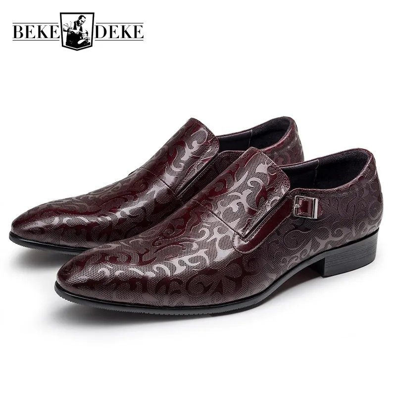 De 1 Hombres Zapatos Floral Vestido Nuevo Boda Genuino Negocios Resbalón Oficina Calzado 2 Impreso Formal Cuero Del Partido Hebilla En Mocasines HqtxwzEw