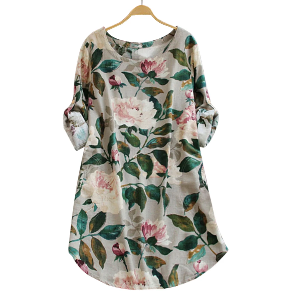 

LASPERAL Fashion Blouse Women Casual Plus Size Linen Tops Shirt Vintage Boho Floral Loose Blouse Chemisier Femme Woman Blouses